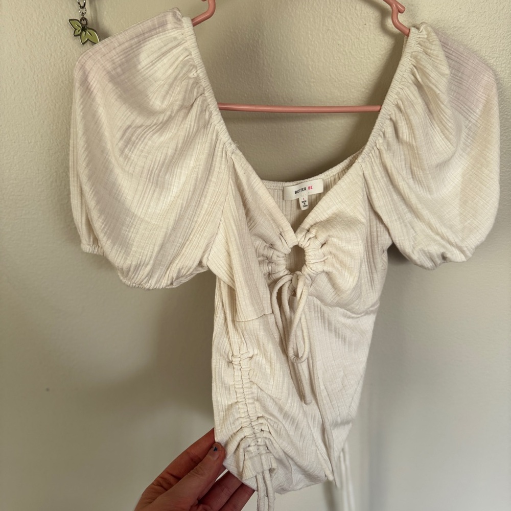 Better Be Cream Textured Tie-Front Top